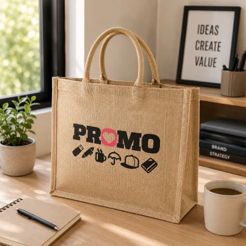 Personalised lifestyle image of the Large Chura Jute Bags by Total Merchandise