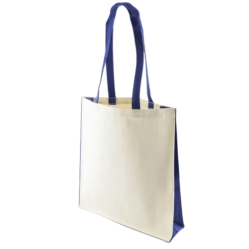 Promotional Kuku Canvas Tote Bags in Natural/Royal Blue from Total Merchandise