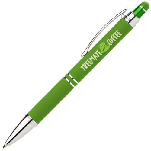 Promotional Phoenix Soft Stylus Pens in Bright Green Printed with a Logo by Total Merchandise