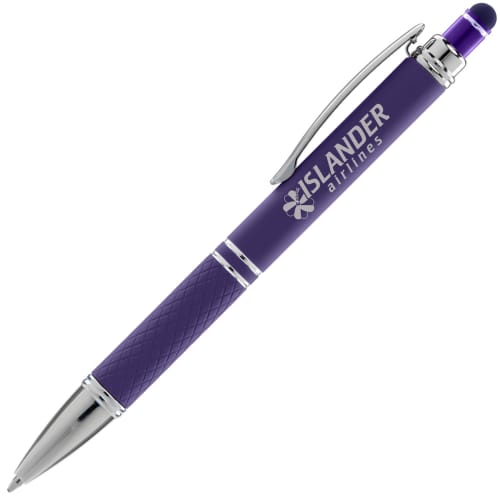 Corporate Branded Phoenix Soft Stylus Pens in Purple Printed with a Logo by Total Merchandise