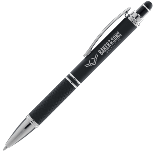 Custom Branded Phoenix Soft Stylus Pens in Black Printed with a Logo by Total Merchandise