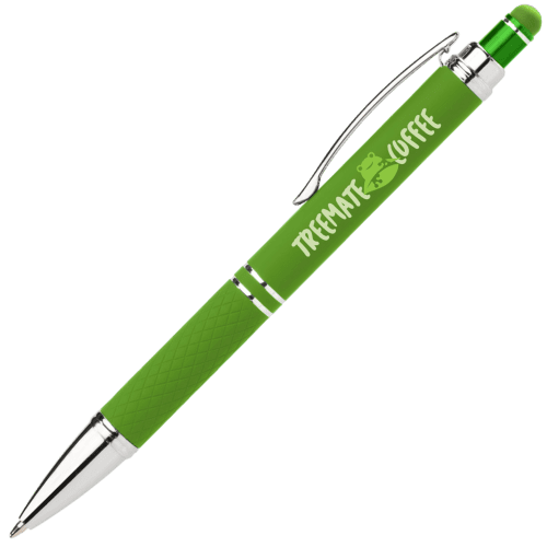 Promotional Phoenix Soft Stylus Pens in Bright Green Printed with a Logo by Total Merchandise