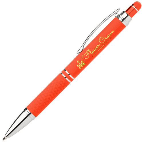 Corporate Branded Phoenix Soft Stylus Pens in Bright Orange Printed with a Logo by Total Merchandise