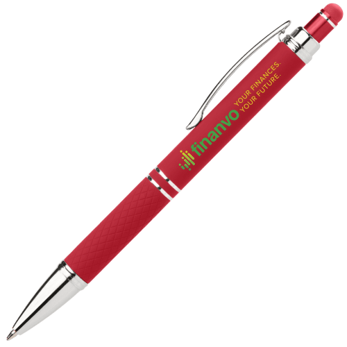 Custom Branded Phoenix Soft Stylus Pens in Bright Red Printed with a Logo by Total Merchandise