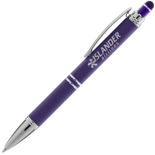 Corporate Branded Phoenix Soft Stylus Pens in Purple Printed with a Logo by Total Merchandise