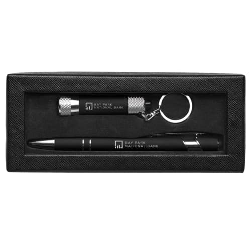 Branded Prince Soft Touch Stylus Pen & Torch Gift Set in Black with Presentation Case