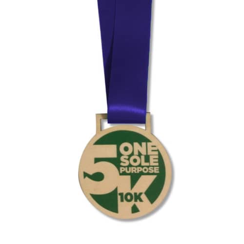 Printed Wooden Medals on rPET Ribbons can be printed or engraved with your company's design