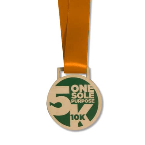 Customisable Wooden Medals on rPET Ribbons can be printed or engraved with your company's design