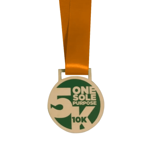 Customisable Wooden Medals on rPET Ribbons can be printed or engraved with your company's design