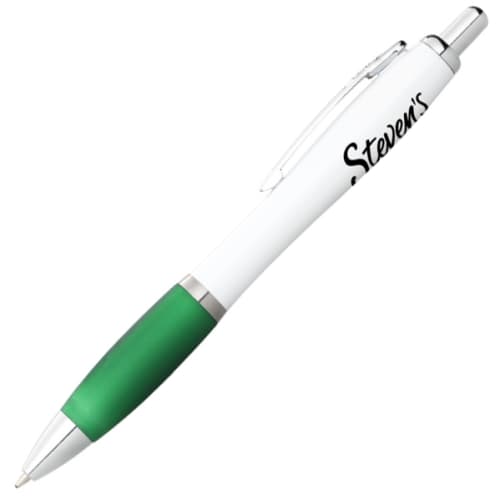 Nash White Barrel Ballpens with Coloured Grip in White/Green