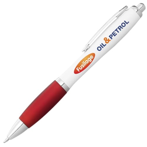 Nash White Barrel Ballpens with Coloured Grip in White/Red