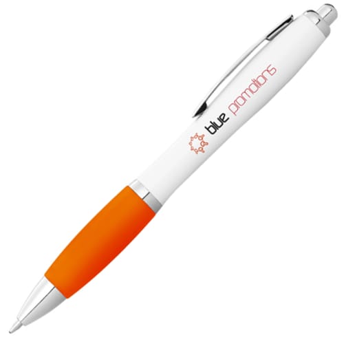 Nash White Barrel Ballpens with Coloured Grip in White/Orange