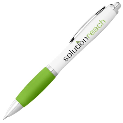 Nash White Barrel Ballpens with Coloured Grip in White/Lime