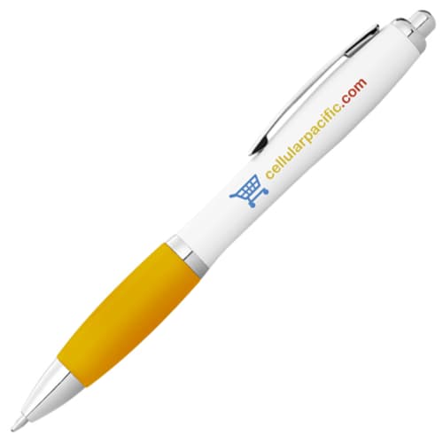 Nash White Barrel Ballpens with Coloured Grip in White/Yellow