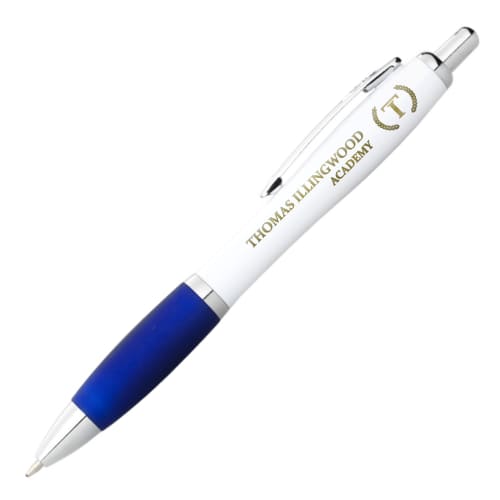 Nash White Barrel Ballpens with Coloured Grip in White/Royal Blue