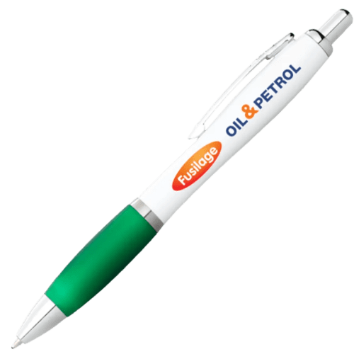 Nash White Barrel Ballpens with Coloured Grip in White/Green