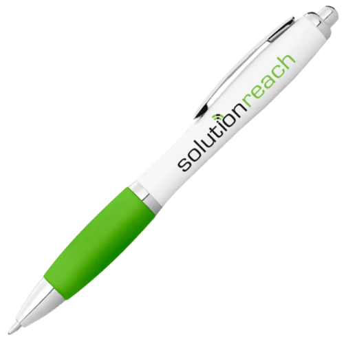 Nash White Barrel Ballpens with Coloured Grip in White/Lime