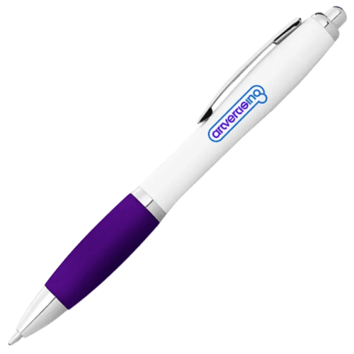 Nash White Barrel Ballpens with Coloured Grip in White/Purple