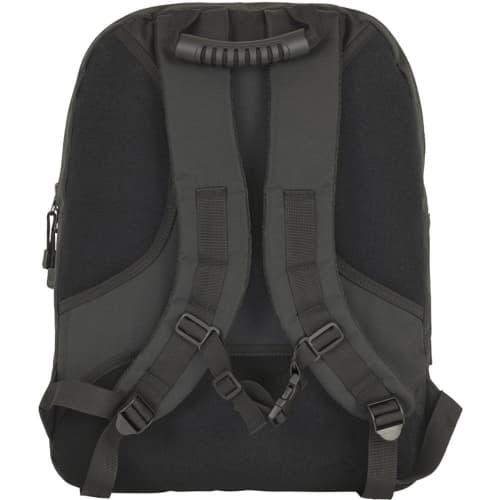 The back of the logo printed rPET Faversham Laptop Backpacks in Black