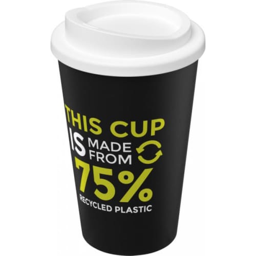 Americano Eco Part Recycled Coffee Cups in Black/White printed with logo by Total Merchandise