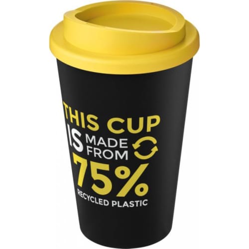 Printed Americano Eco Part Recycled Coffee Cups in Black/Yellow by Total Merchandise