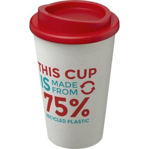 Custom branded Americano Eco Part Recycled Coffee Cups in White/Red by Total Merchandise