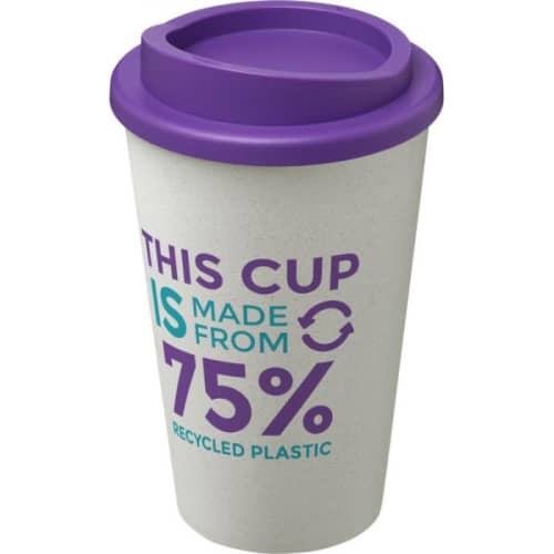 Americano Eco Part Recycled Coffee Cups in White/Purple with custom printing by Total Merchandise