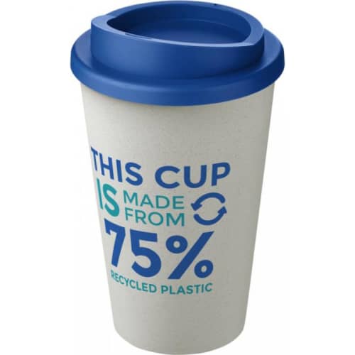 Printed Americano Eco Part Recycled Coffee Cups in White/Mid Blue by Total Merchandise