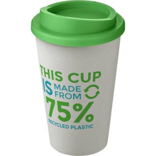 Custom printed Americano Eco Part Recycled Coffee Cups in White/Green by Total Merchandise