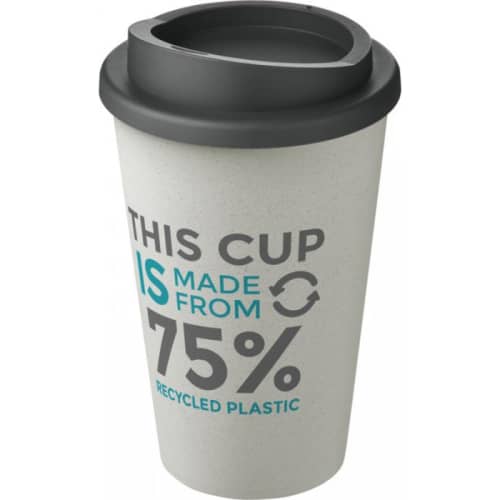 Promotional Americano Eco Part Recycled Coffee Cups in White/Grey with logo by Total Merchandise