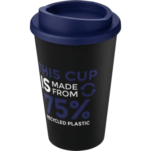 Custom branded Americano Eco Part Recycled Coffee Cups in Black/Blue by Total Merchandise