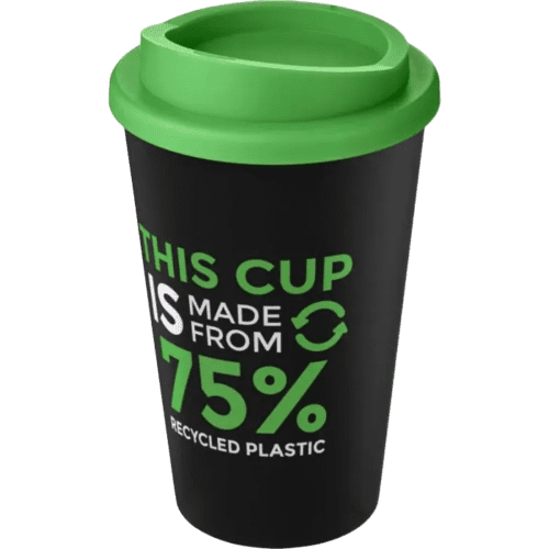 Promotional Americano Eco Part Recycled Coffee Cups in Black/Green with logo by Total Merchandise