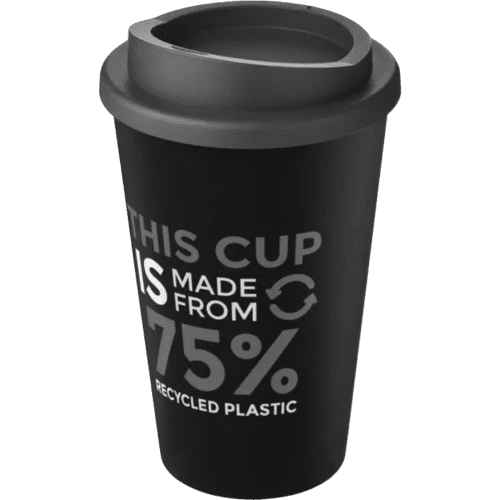 Branded Americano Eco Part Recycled Coffee Cups in Black/Grey with printed logo by Total Merchandise