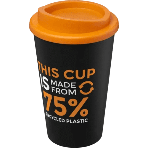 Branded Americano Eco Part Recycled Coffee Cups in Black/Orange by Total Merchandise
