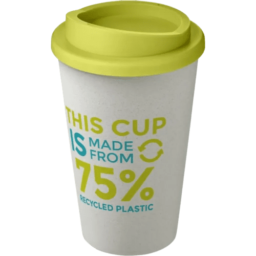 Custom branded Americano Eco Part Recycled Coffee Cups in White/Lime by Total Merchandise