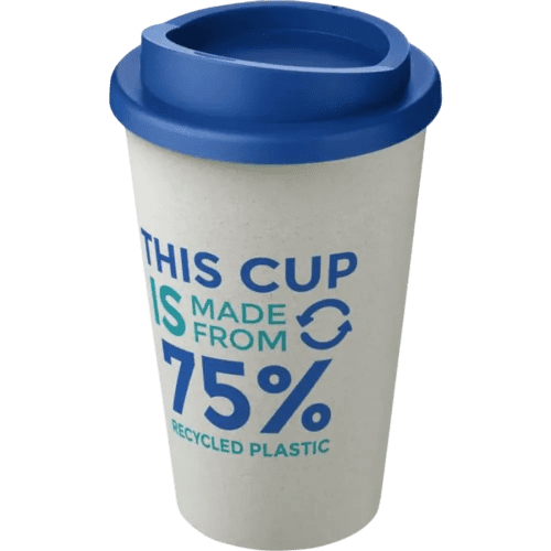 Printed Americano Eco Part Recycled Coffee Cups in White/Mid Blue by Total Merchandise