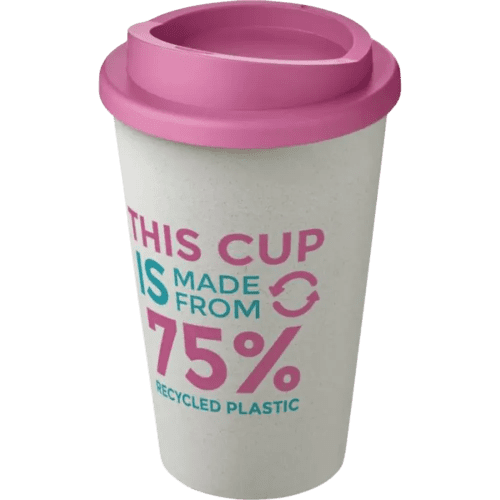 Custom printed Americano Eco Part Recycled Coffee Cups in White/Pink by Total Merchandise