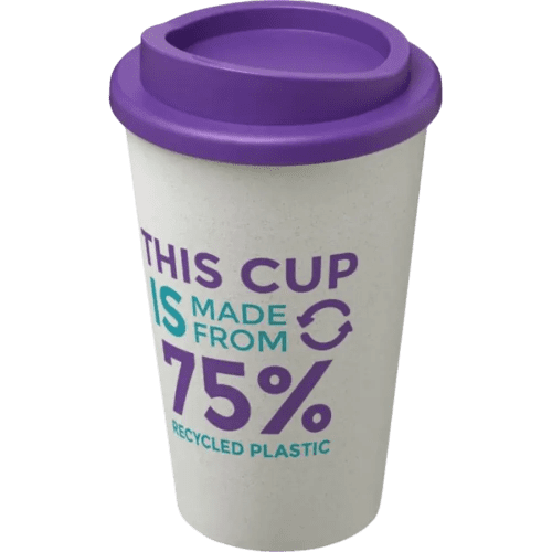 Americano Eco Part Recycled Coffee Cups in White/Purple with custom printing by Total Merchandise