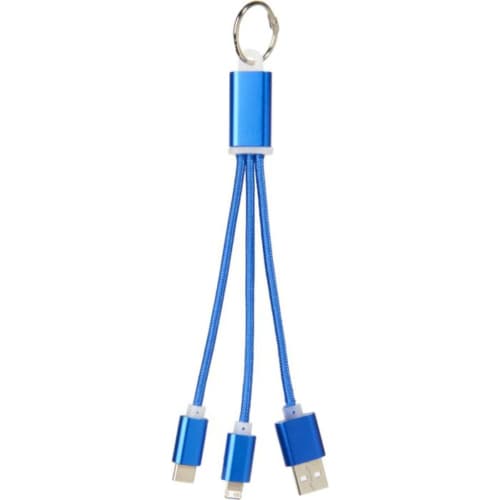 Promotional printed Metal 3 in 1 Charging Cable Keyring with a design from Total Merchandise