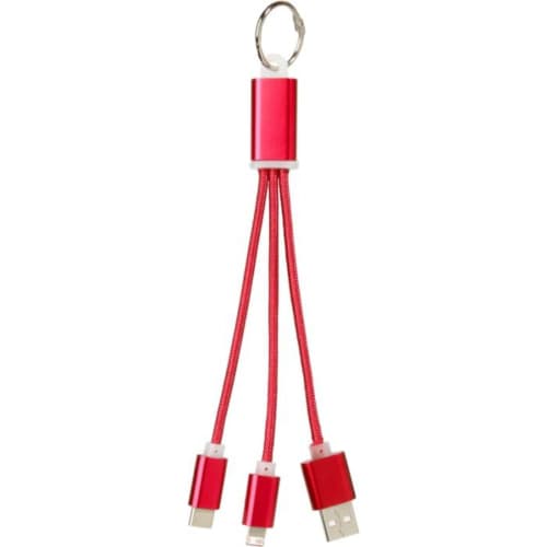 Custom branded Metal 3 in 1 Charging Cable Keyring with a printed design from Total Merchandise