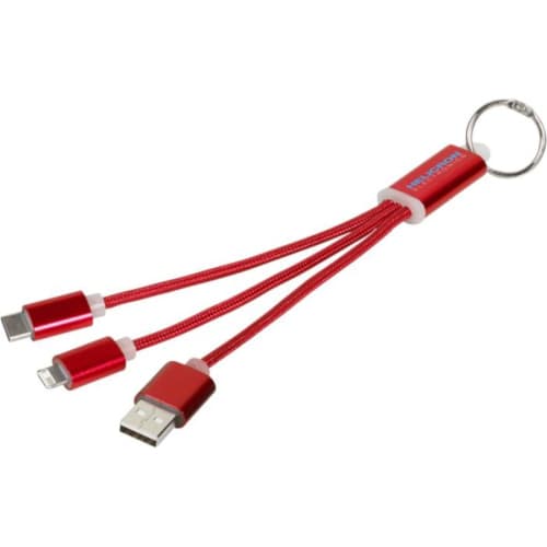 Promotional Metal 3-in-1 Charging Cable Keyring with a printed design from Total Merchandise