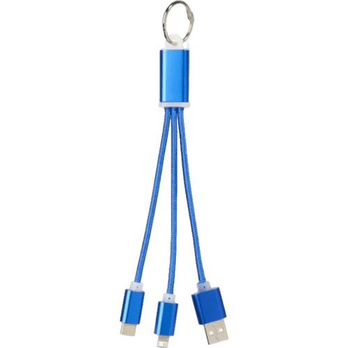 Promotional printed Metal 3 in 1 Charging Cable Keyring with a design from Total Merchandise