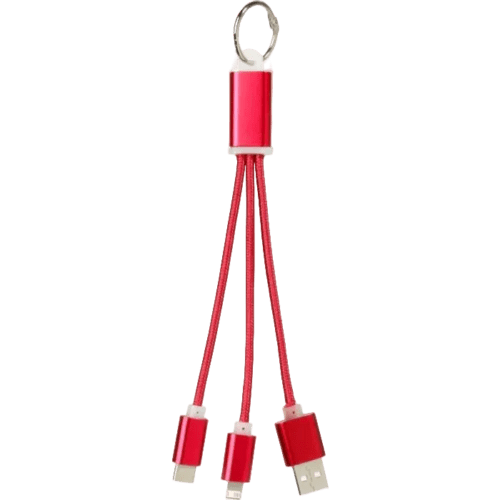Custom branded Metal 3 in 1 Charging Cable Keyring with a printed design from Total Merchandise