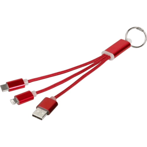 Branded Metal 3 in 1 Charging Cable Keyring with a design from Total Merchandise