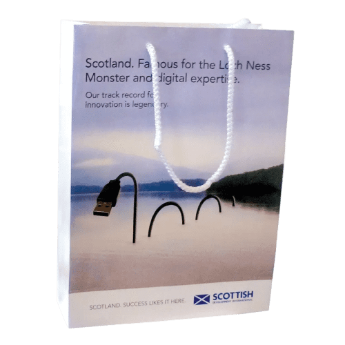 Custom Branded Mini Gift Bags in Gloss White Printed by Total Merchandise