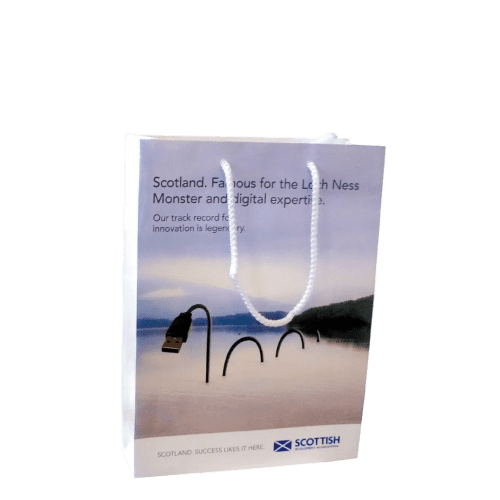 Custom Branded Mini Gift Bags in Gloss White Printed by Total Merchandise