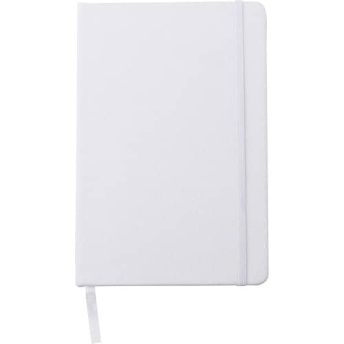 Promotional A5 rPET PU Notebooks in White that you can personalise in spot colour print