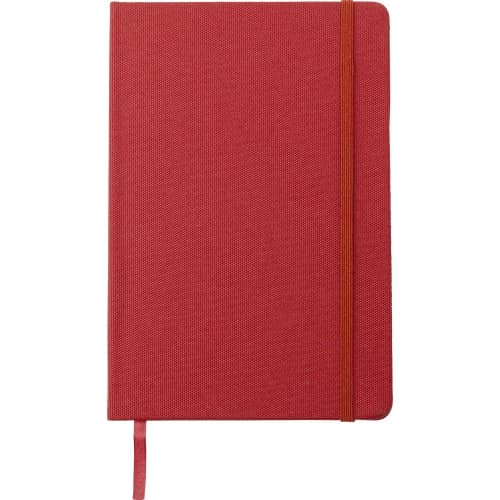 Promotional A5 rPET PU Notebooks in Red that you can personalise in spot colour print