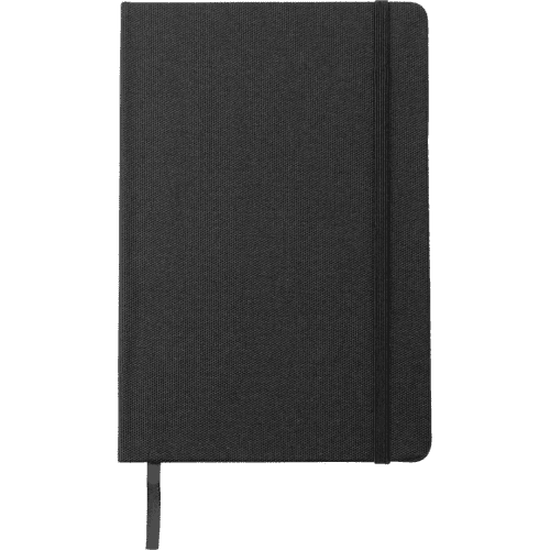 Promotional A5 rPET PU Notebooks in Black that you can personalise in spot colour print