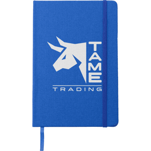 Promotional A5 rPET PU Notebooks in Blue that you can personalise in spot colour print